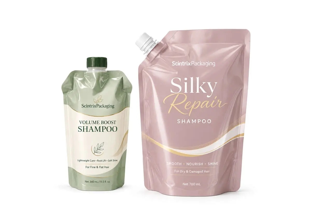 Shampoo spout pouch packaging