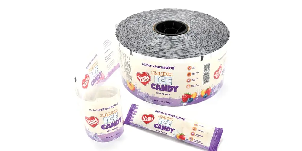 Candy bar roll stock film packaging