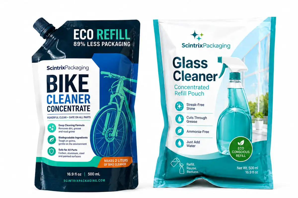 Concentrated cleaner and refill packaging pouches