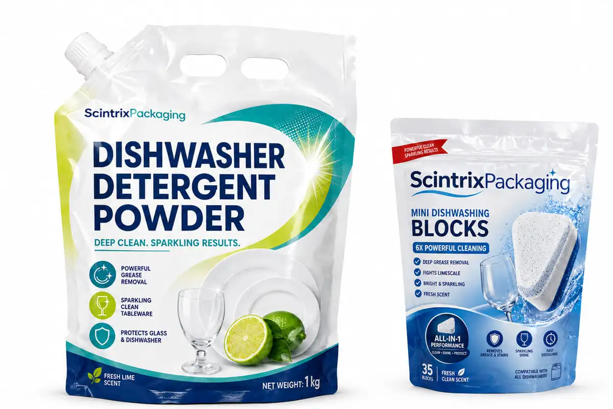Dishwashing detergent packaging pouches