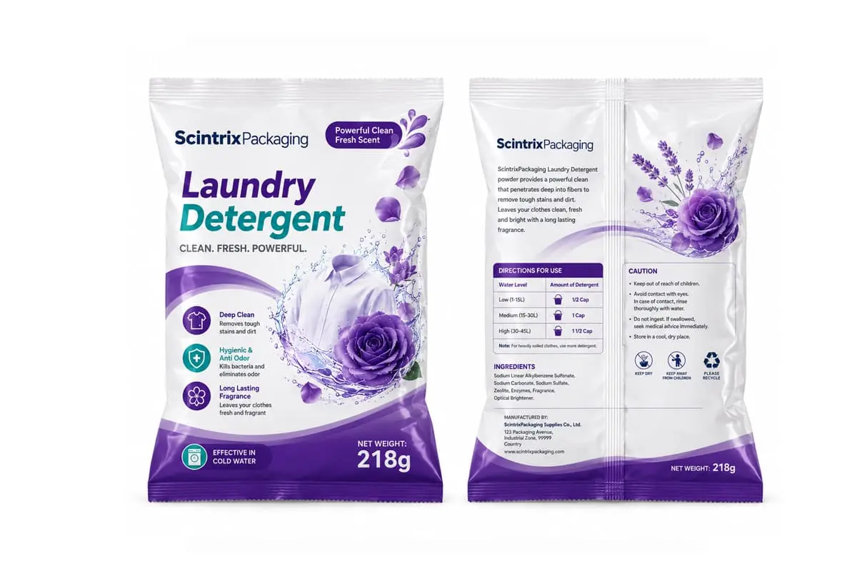 Detergent powder packaging stand up pouches