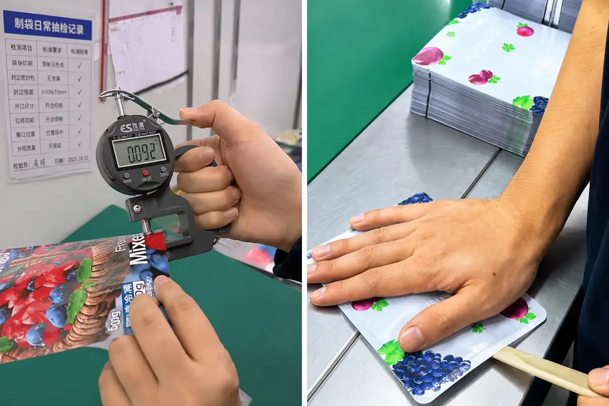 QC inspection of seed packaging pouches