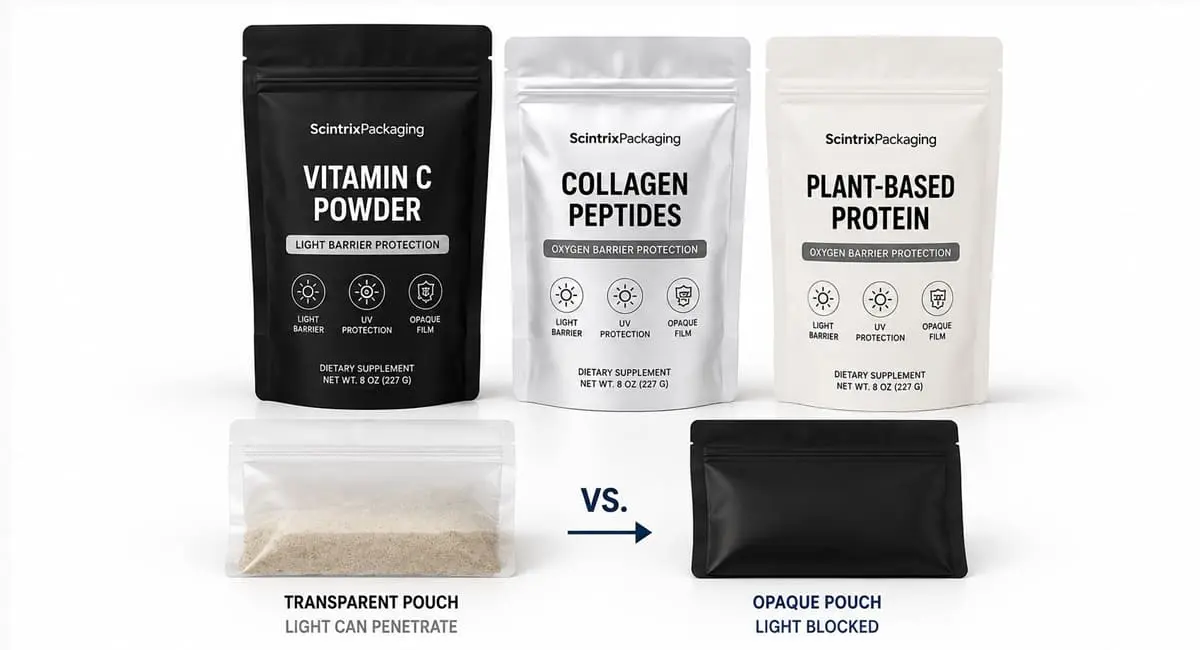 Opaque foil pouch for light-sensitive formula