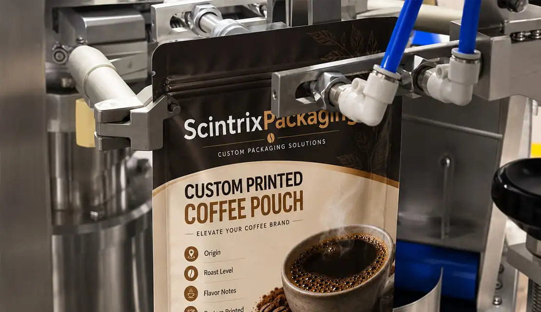 Filling and sealing detail for coffee stand up pouch