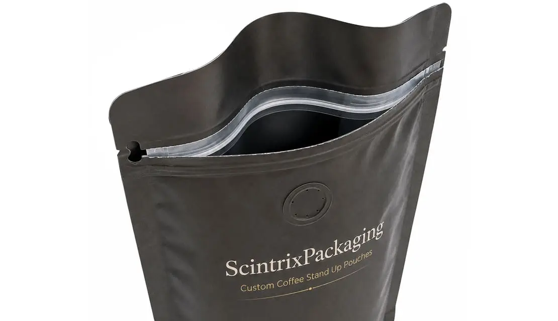 Resealable zipper close-up on coffee bag