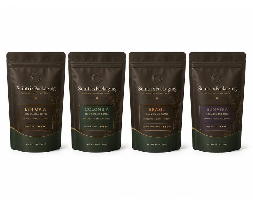 Multi-SKU coffee pouch set with different origins