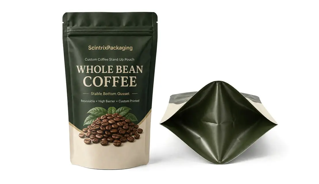 Bottom gusset standing review for coffee pouch